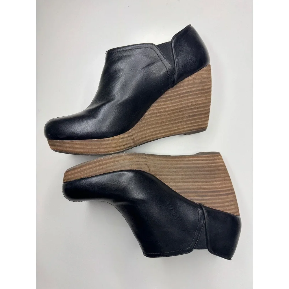 Dr. Scholls Harlin Black Wedge Booties Memory Foam Platform Ankle Boots 9.5M